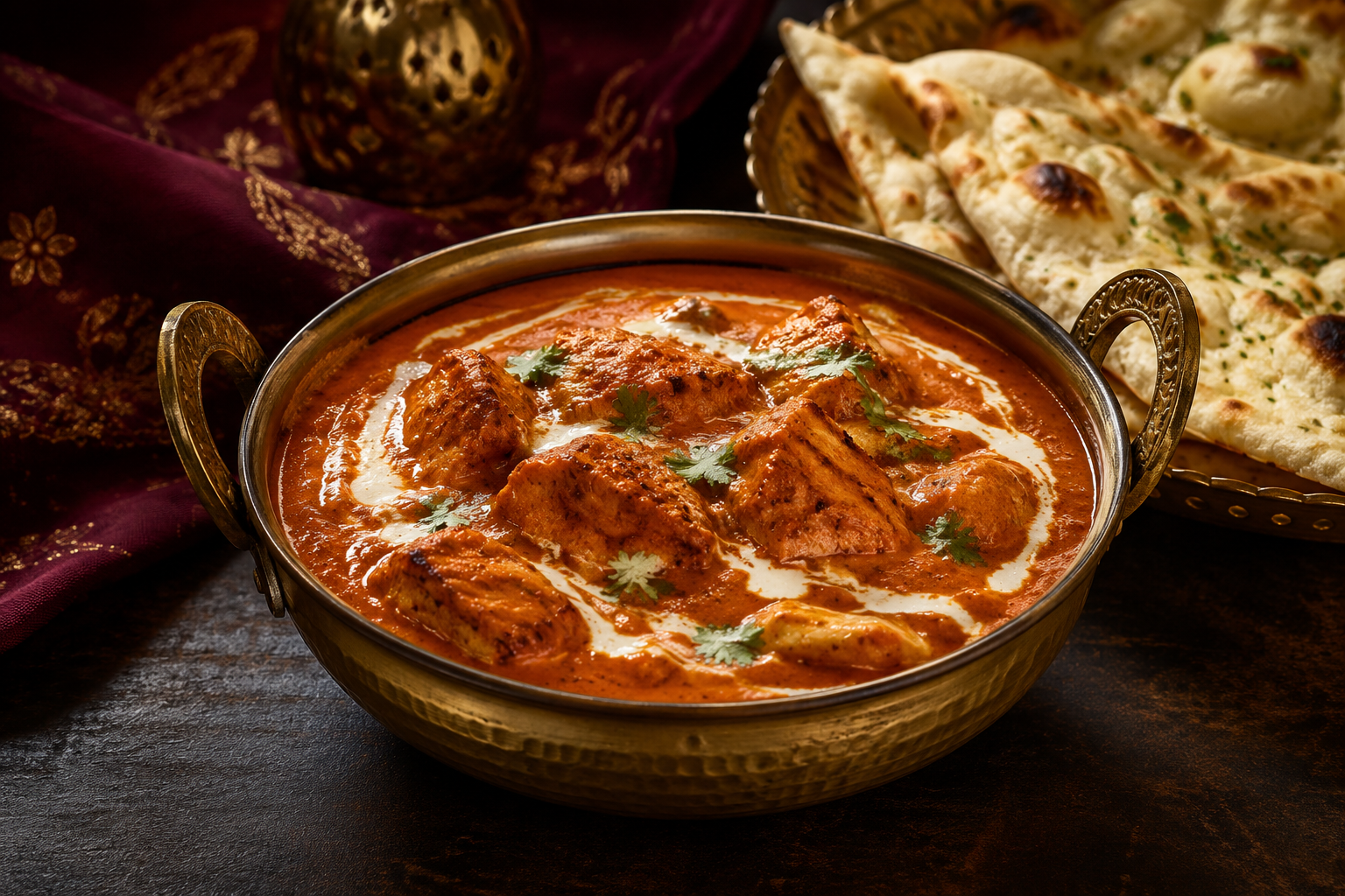 Zurich Resort butter chicken served in a brass bowl
